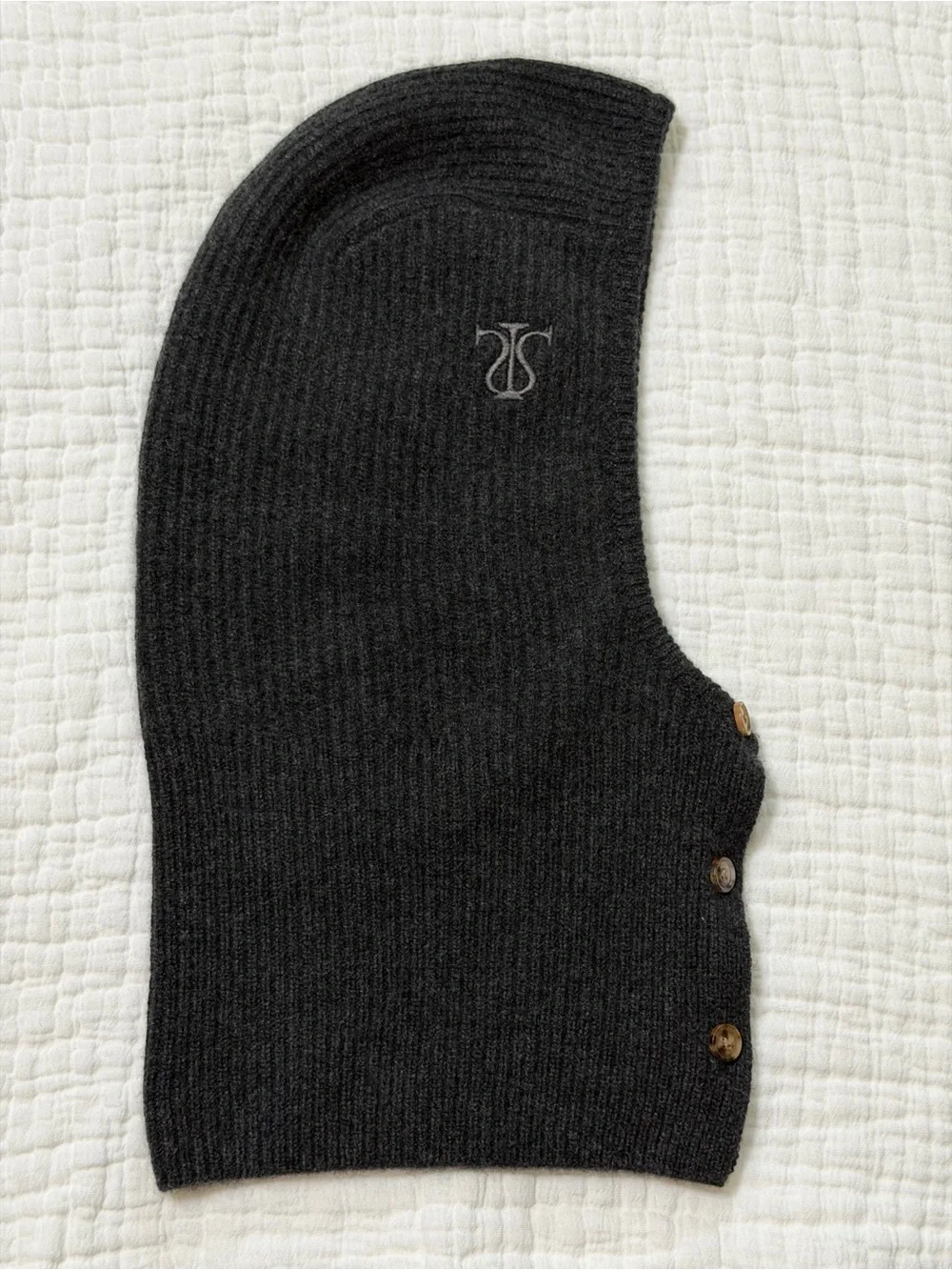 LilySilk Cashmere Ribbed Knit Balaclava in Charcoal Gray.